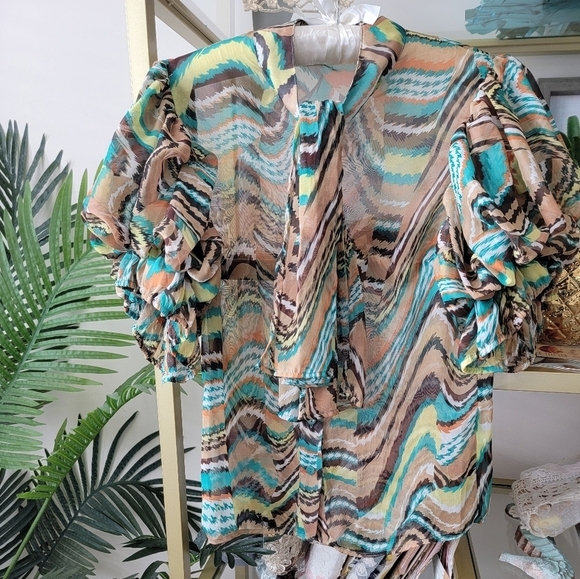 Boutique Tops - Boutique Sheer Puff Sleeve Bow Fall Top - Women's Size Medium